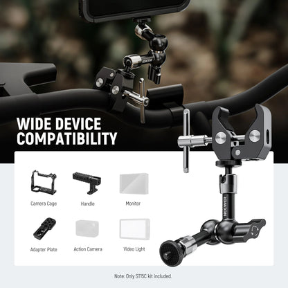 NEEWER 11-inch Articulating Magic Arm Clamp Mount with Super Clamp, Camera Monitor Mount with 1/4" 3/8" ARRI Locating Pins & Holes for DSLR Action Camera Video Light ST16C
