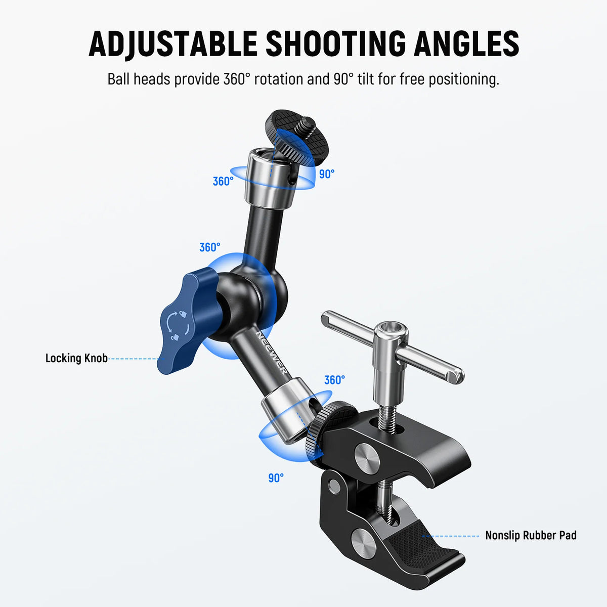 NEEWER 11-inch Articulating Magic Arm Clamp Mount with Super Clamp, Camera Monitor Mount with 1/4" 3/8" ARRI Locating Pins & Holes for DSLR Action Camera Video Light ST16C