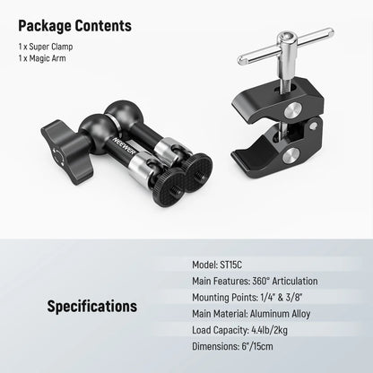 NEEWER 11-inch Articulating Magic Arm Clamp Mount with Super Clamp, Camera Monitor Mount with 1/4" 3/8" ARRI Locating Pins & Holes for DSLR Action Camera Video Light ST16C
