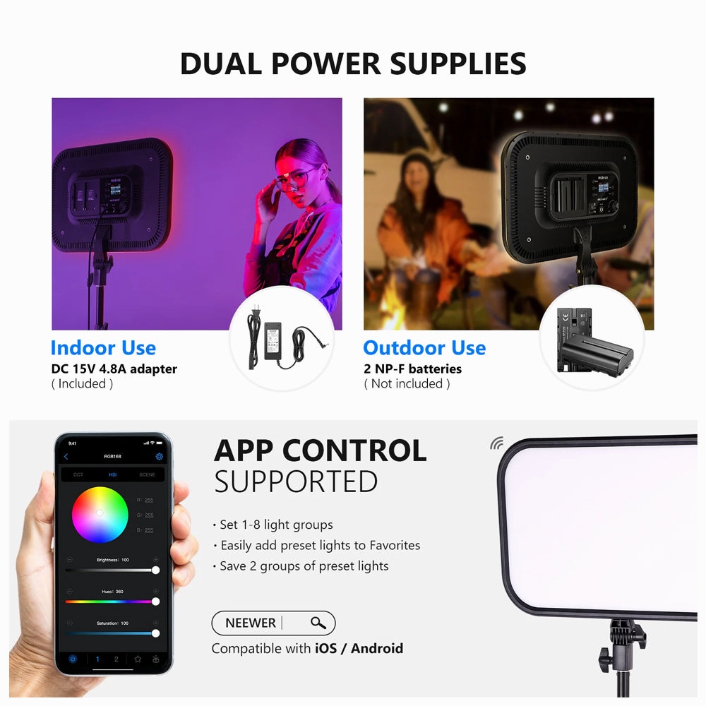 NEEWER 2 Pack RGB168 18.3 Inch LED Panel Video Light