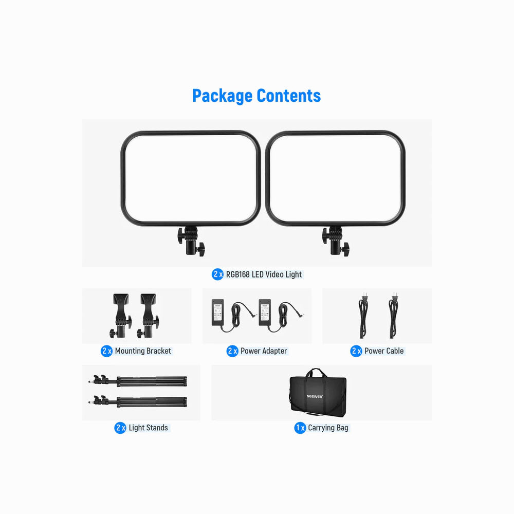 NEEWER 2 Pack RGB168 18.3 Inch LED Panel Video Light