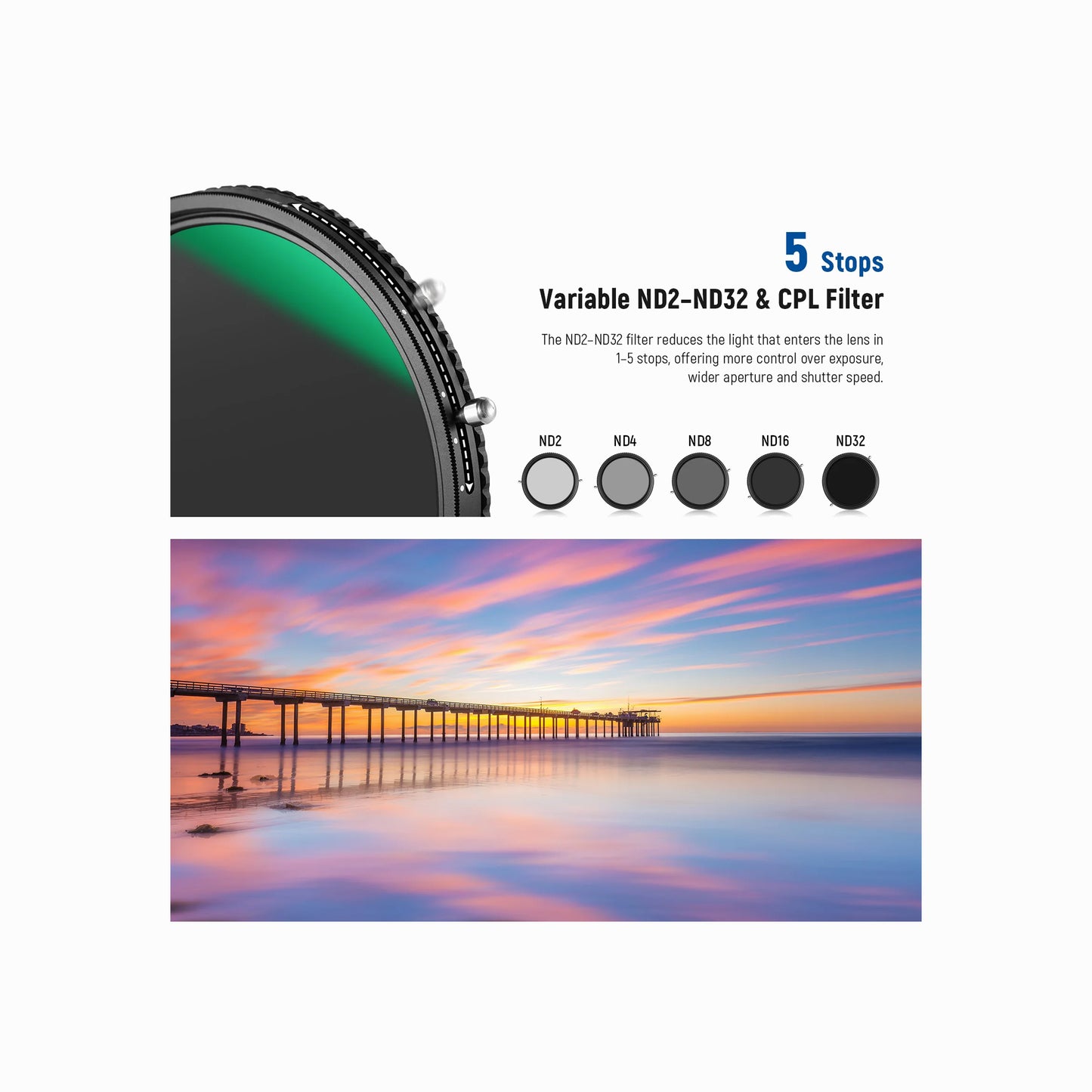 NEEWER 67 mm 2-in-1 MRC HD Variable ND2–ND32 & CPL Lens Filter