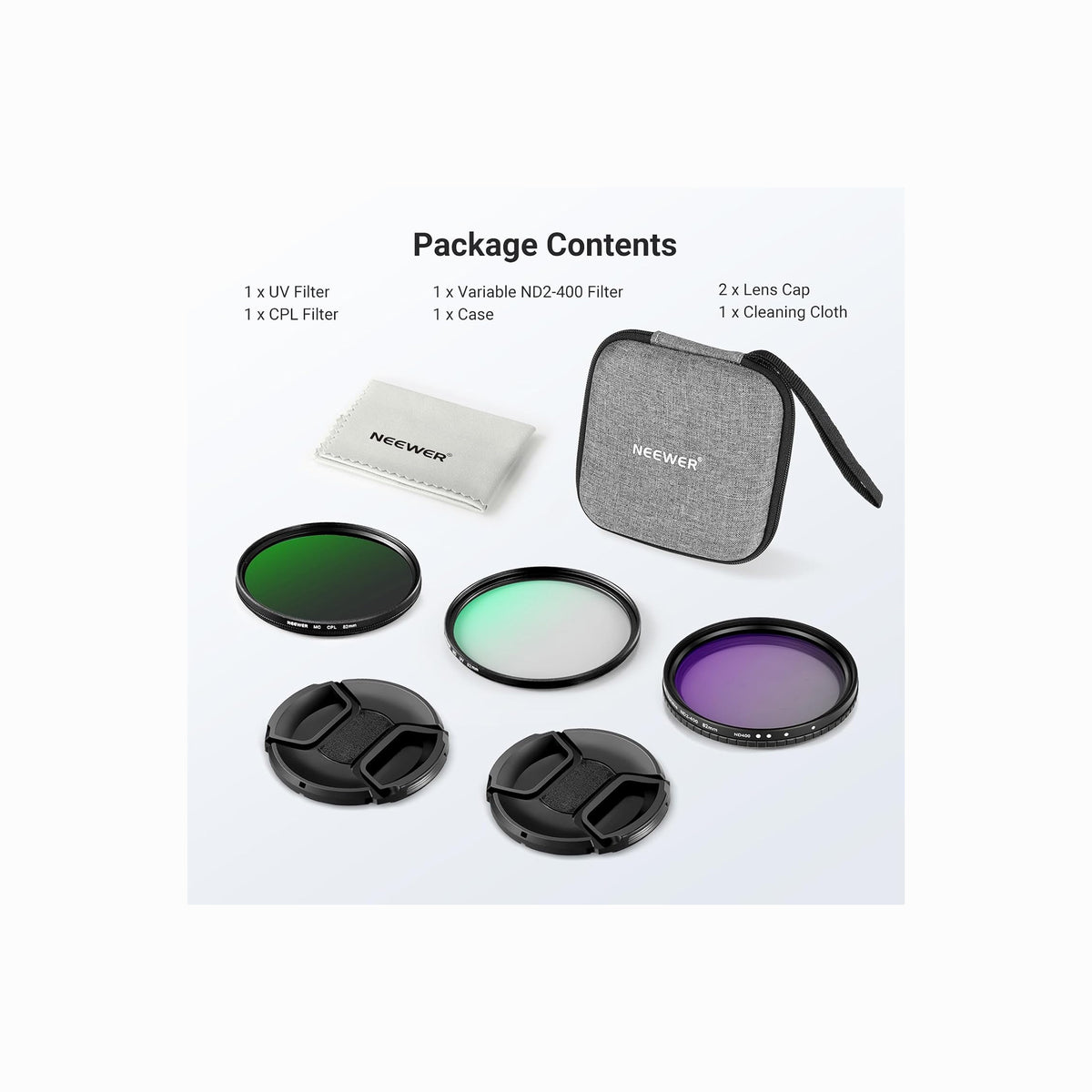 NEEWER 82mm Variable ND2-400, CPL & UV Lens Filter Kit – 3 Pack