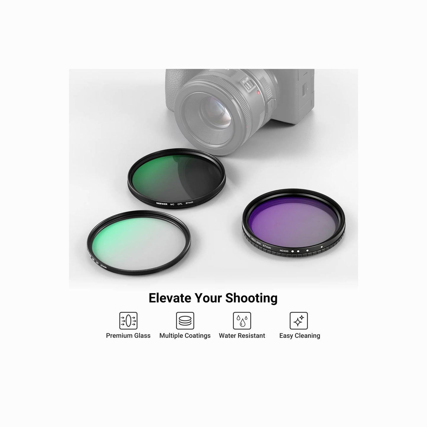 NEEWER 67mm Variable ND + CPL + UV Filter Kit