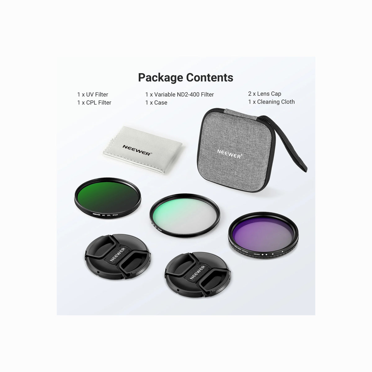 NEEWER 67mm Variable ND + CPL + UV Filter Kit