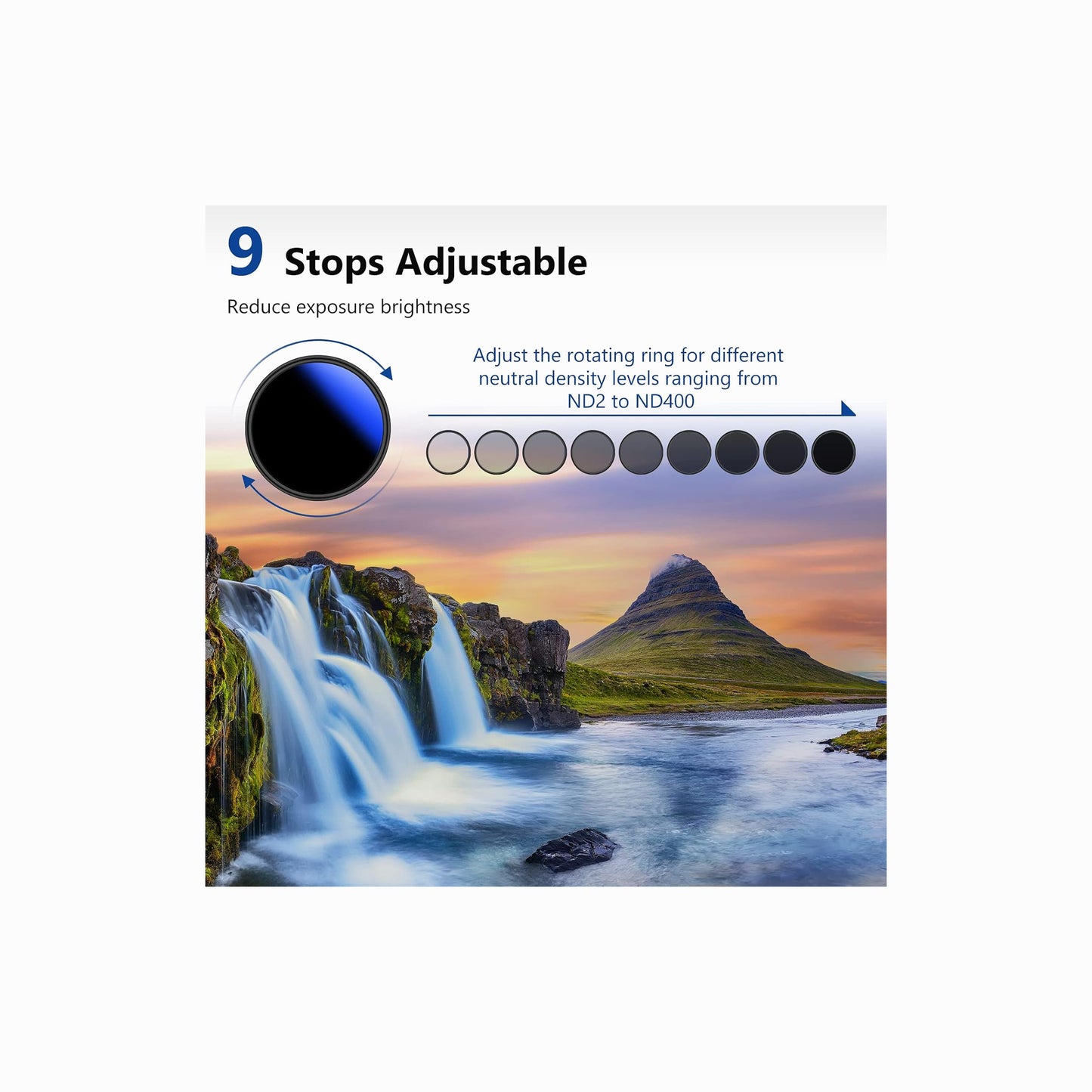 NEEWER 67mm Variable ND2–ND400 Filter (1–9 Stops)
