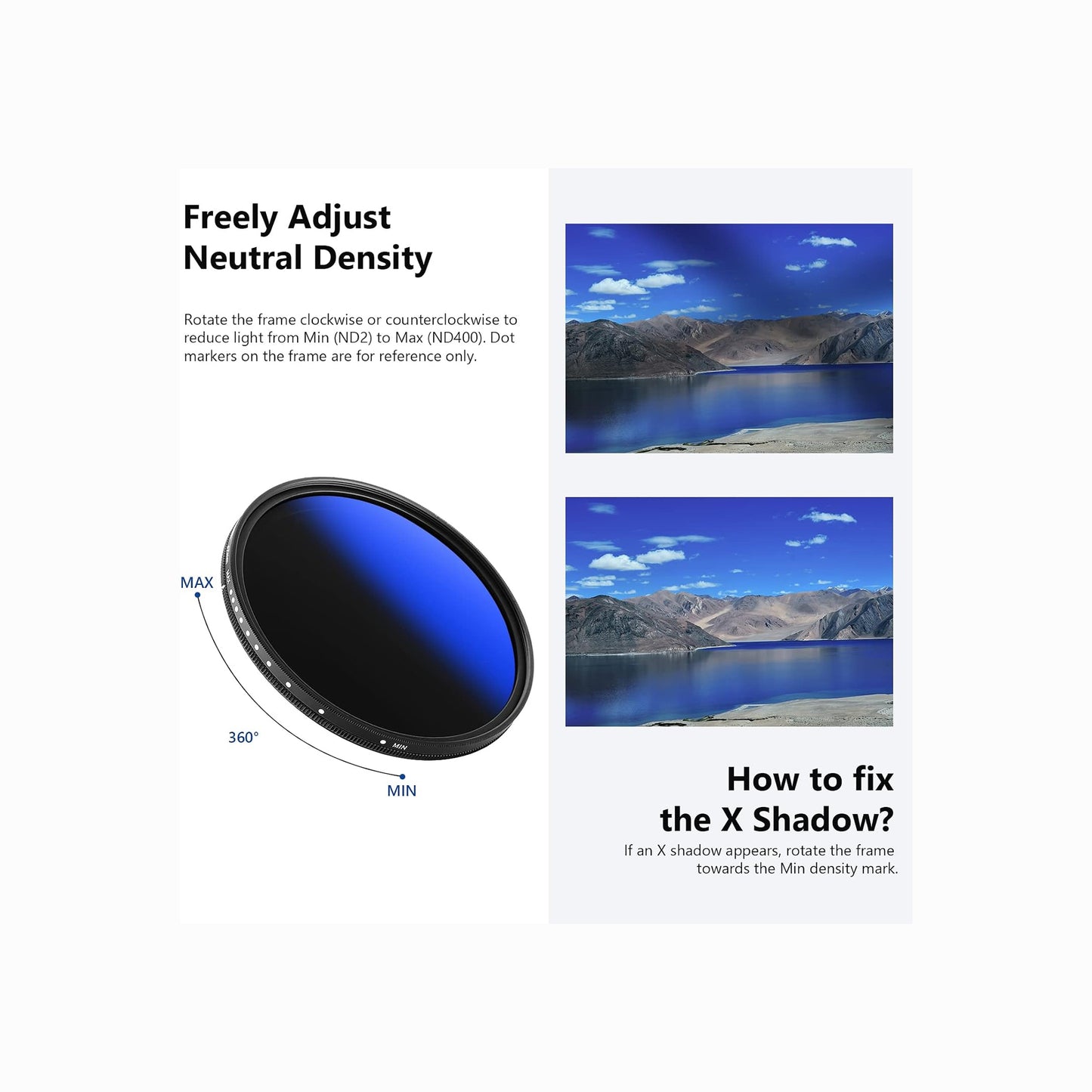 NEEWER 67mm Variable ND2–ND400 Filter (1–9 Stops)