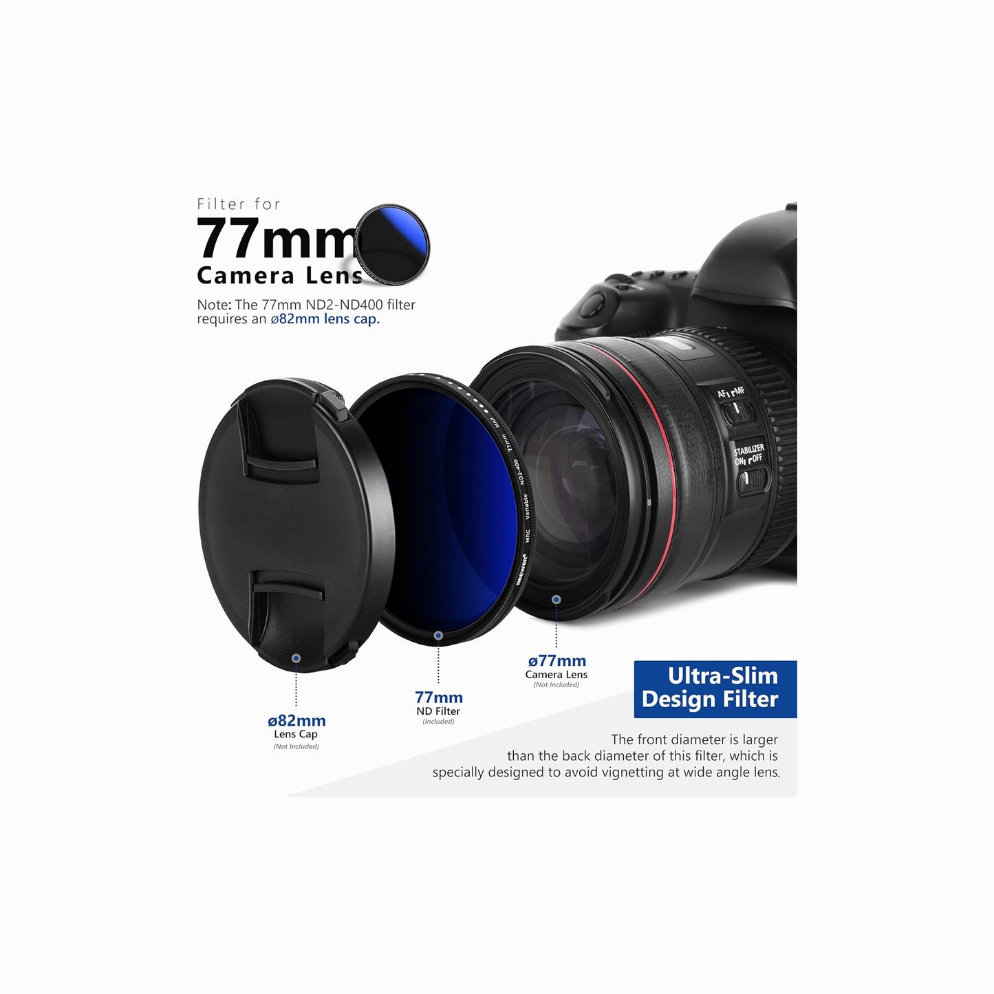 NEEWER 77mm Variable ND2–ND400 Filter (1–9 Stops)