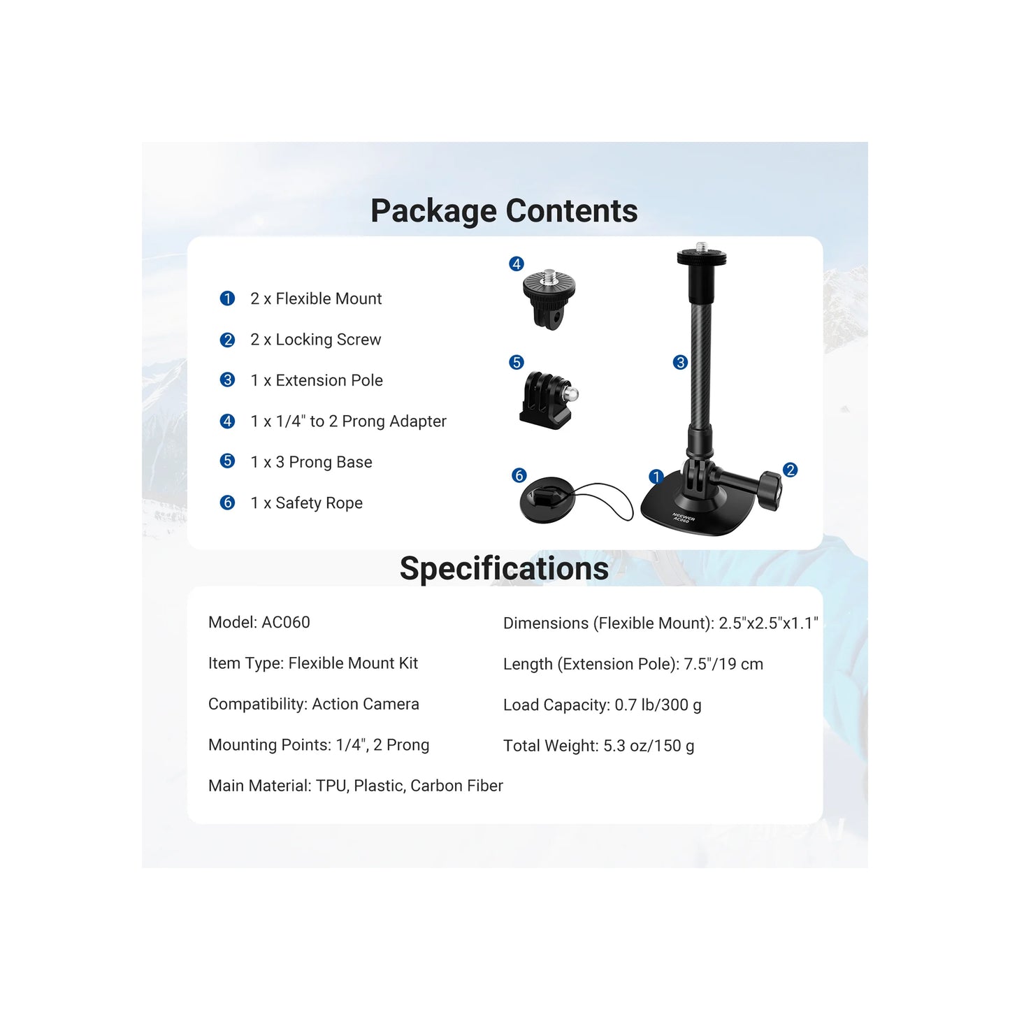 NEEWER AC060 Flexible Helmet Mount for Action Camera