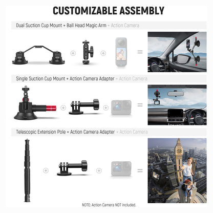 NEEWER CA136 Triple Suction Cup Extension Pole Car Mount Kit