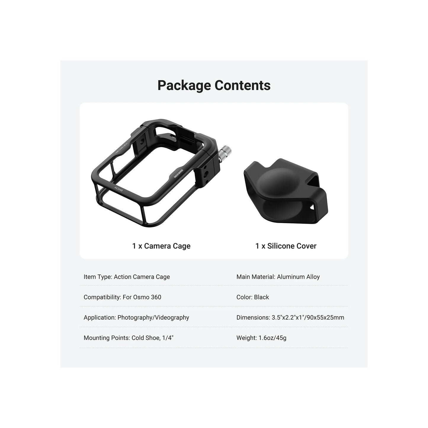 NEEWER DJI Osmo 360 Action Camera METAL Cage -AC048
