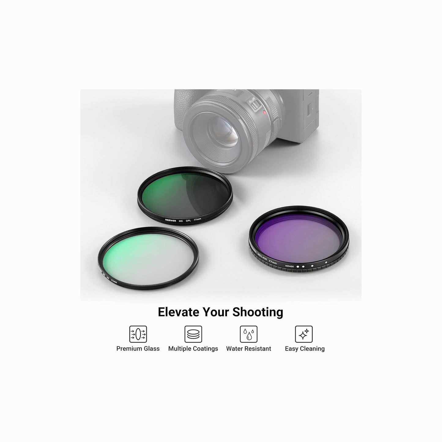 NEEWER 77mm Variable ND2-400, CPL & UV Lens Filter Kit – 3 Pack