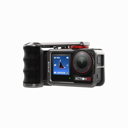 DJI Osmo Action 5 Pro / 4 / 3 PULUZ Metal Camera Cage Expansion Adapter with Handle Grip (Titanium)-PU1058TS