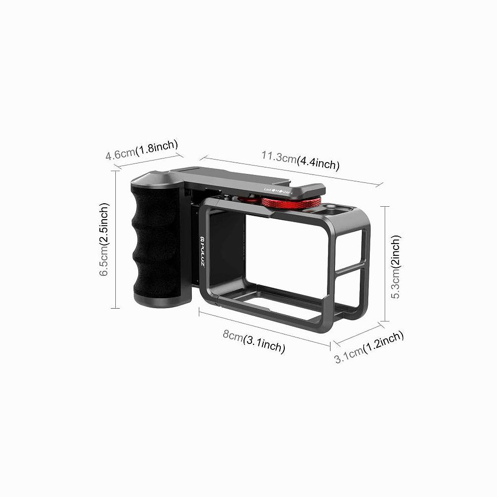 DJI Osmo Action 5 Pro / 4 / 3 PULUZ Metal Camera Cage Expansion Adapter with Handle Grip (Titanium)-PU1058TS