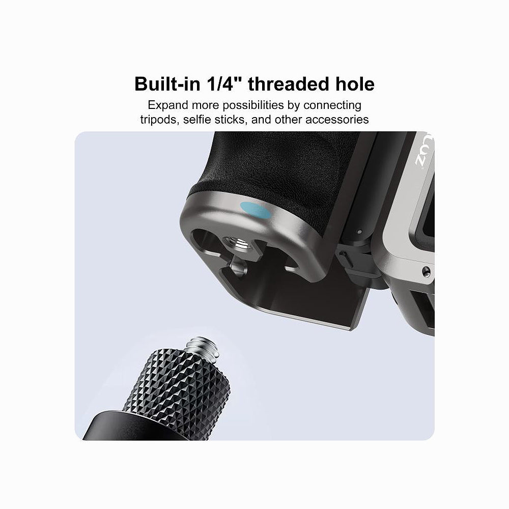 DJI Osmo Action 5 Pro / 4 / 3 PULUZ Metal Camera Cage Expansion Adapter with Handle Grip (Titanium)-PU1058TS