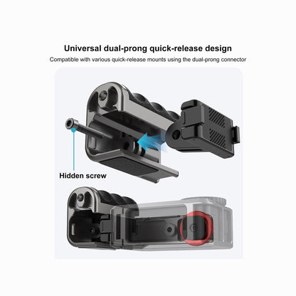 DJI Osmo Action 5 Pro / 4 / 3 PULUZ Metal Camera Cage Expansion Adapter with Handle Grip (Titanium)-PU1058TS