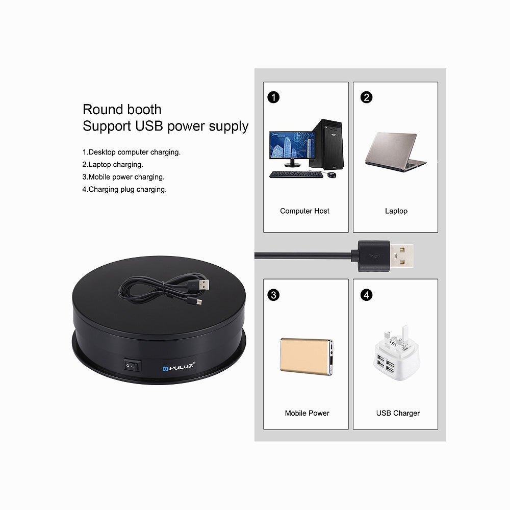PULUZ 15cm USB Electric Rotating Turntable Display Stand Video Shooting Props Turntable for Photography, Load 1-5kg (Black)PU3048B