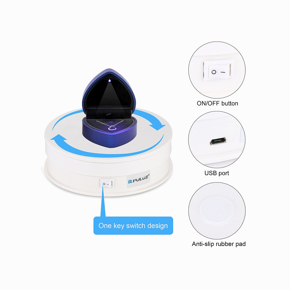 PULUZ 15cm USB Electric Rotating Turntable Display Stand Video Shooting Props Turntable for Photography, Load 1-5kg (White)PU3048W