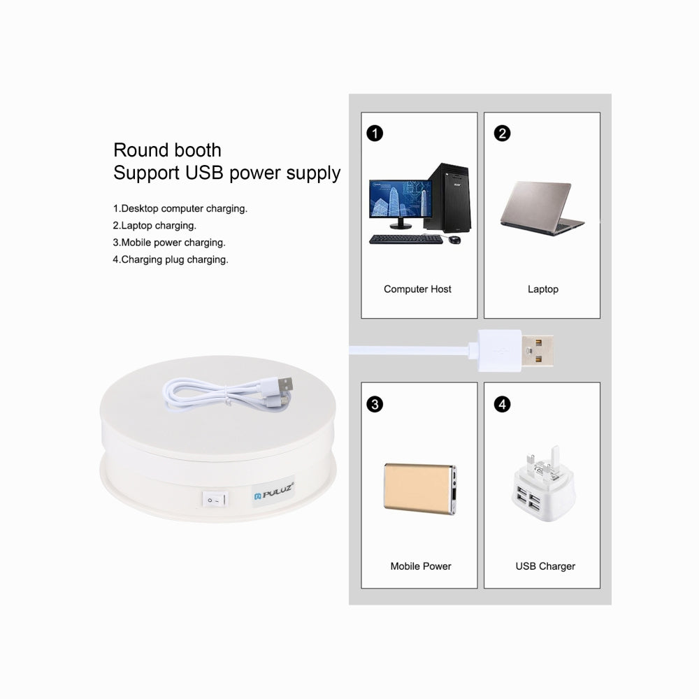 PULUZ 15cm USB Electric Rotating Turntable Display Stand Video Shooting Props Turntable for Photography, Load 1-5kg (White)PU3048W