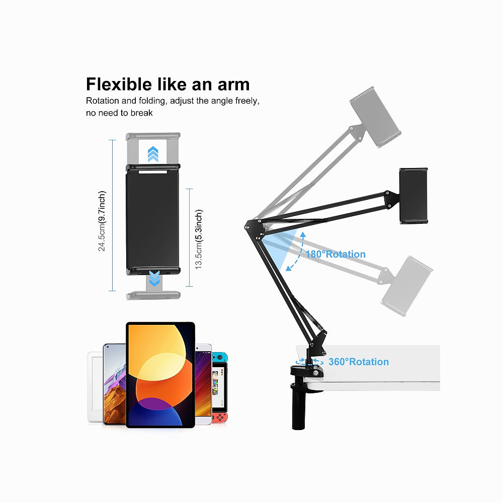 PULUZ Live Broadcast Desktop Arm Stand Suspension Clamp Holder with Tablet PC Clamp (Black)PU535B