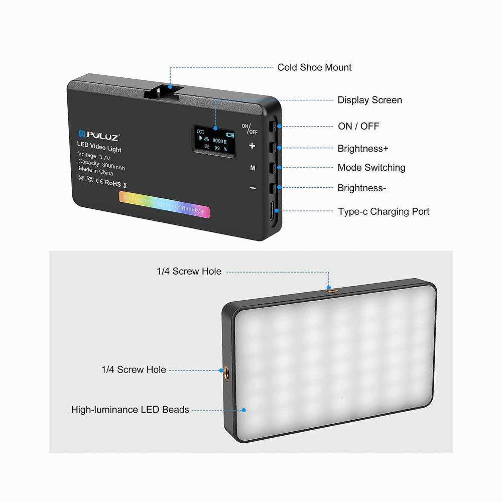 PULUZ Pocket 140 LEDs RGB Full Color Beauty Fill Light Handheld Photography LED Light (Black)-PU658B