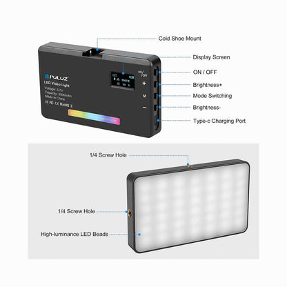 PULUZ Pocket 140 LEDs RGB Full Color Beauty Fill Light Handheld Photography LED Light (Black)-PU658B