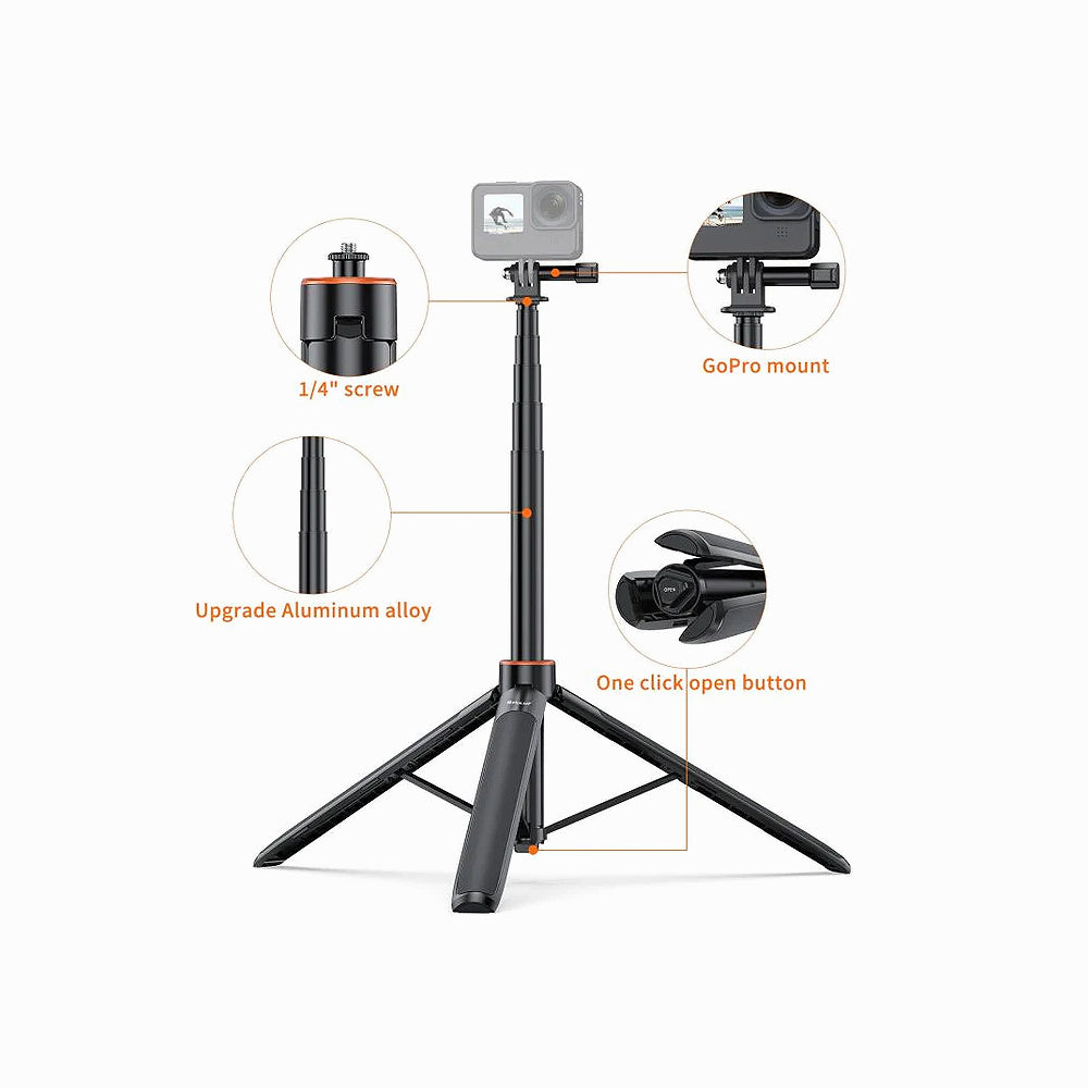 PULUZ 1.4m Action Camera Selfie Stick Tripod Vlog Live Streaming Holder (Black)-PU731B