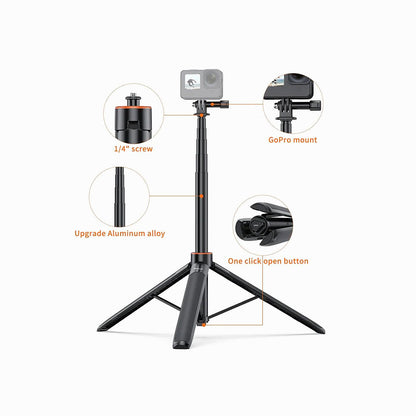 PULUZ 1.4m Action Camera Selfie Stick Tripod Vlog Live Streaming Holder (Black)-PU731B