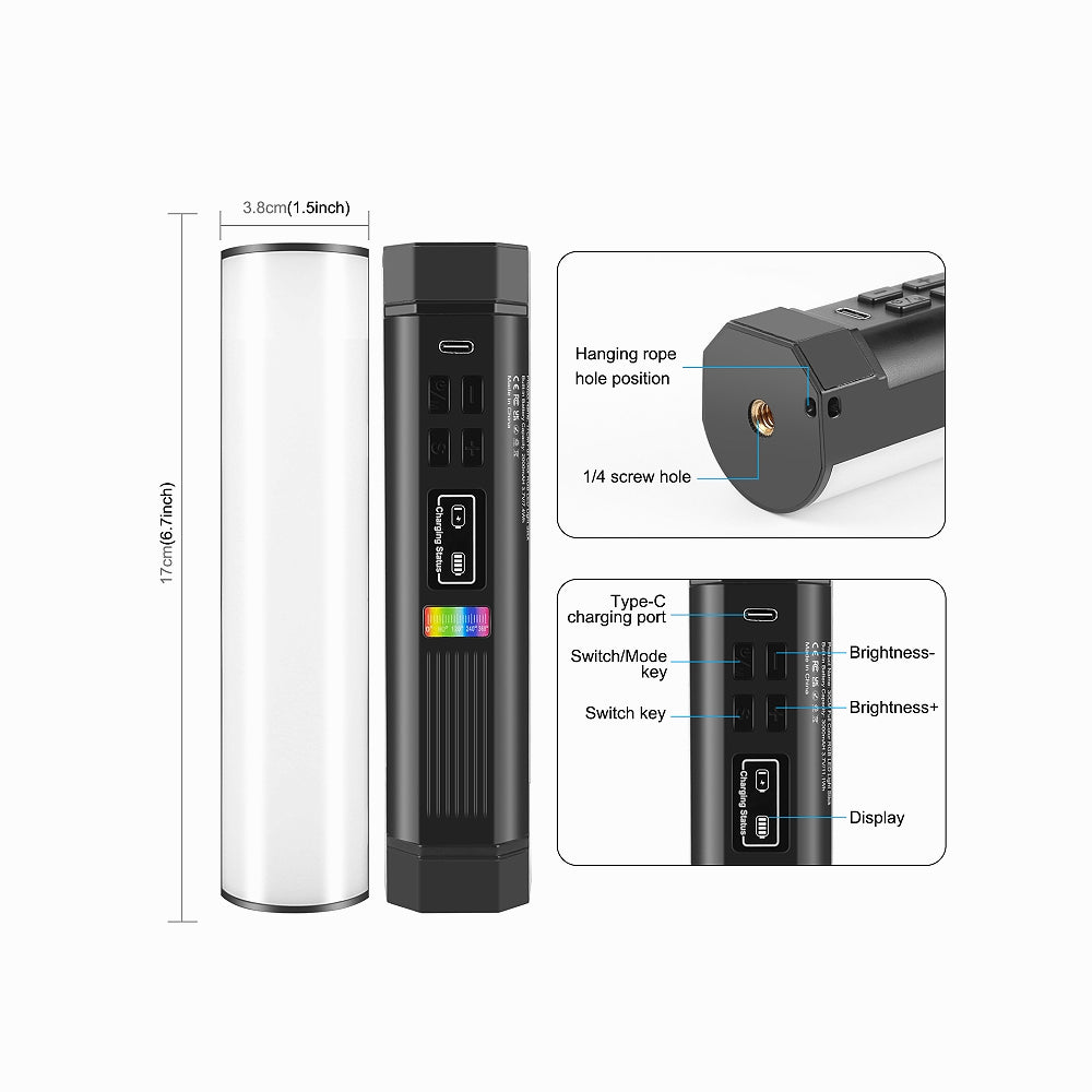 PULUZ 17cm Photo Handheld Full Color RGB Stick Light Magnetic LED Fill Light-PU4138