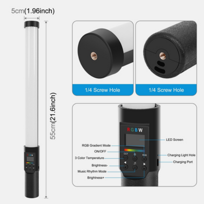 PULUZ 190 RGBLEDs Photo Handheld Stick Light with Barndoor (PU4135)