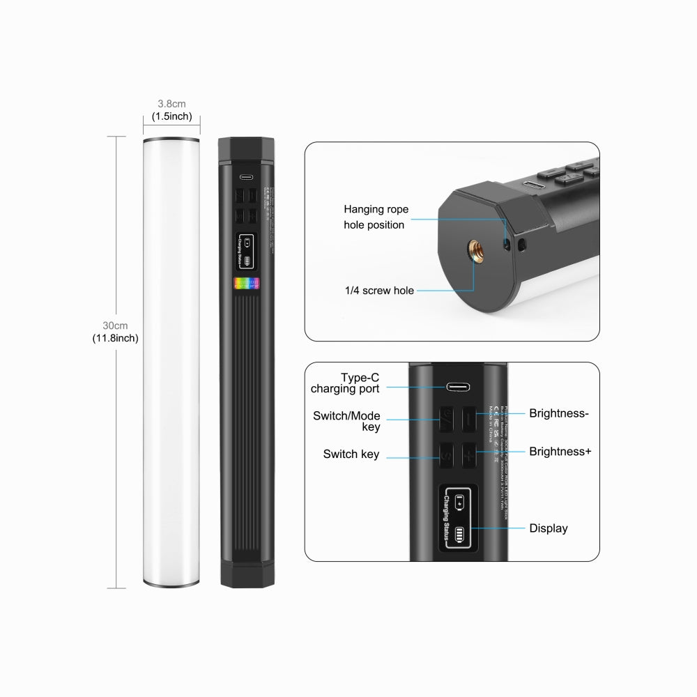 PULUZ 30cm Photo Handheld Full Color RGB Stick Light Magnetic LED Fill Light-PU4139