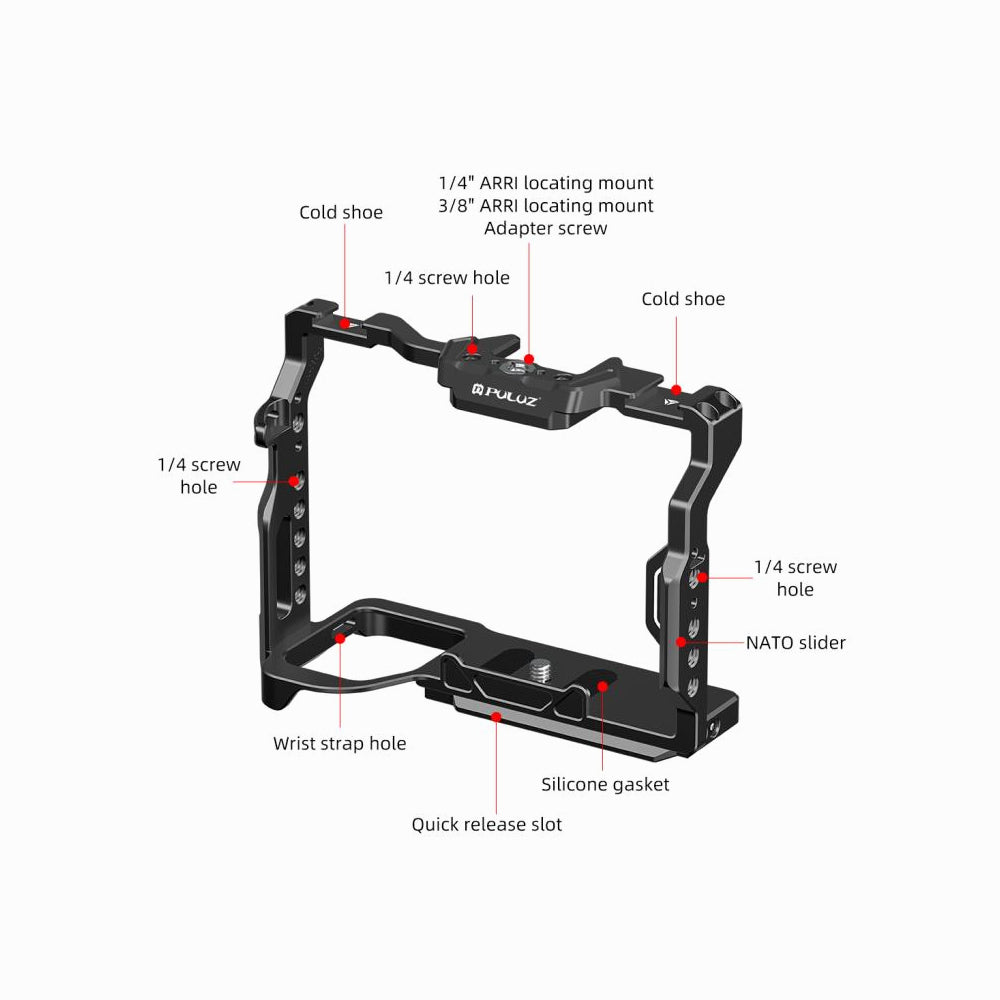 PULUZ Metal Camera Cage Stabilizer Rig for Sony A7 IV / ILCE-7M4 / A7M4 / A7M3 / A7R3 / A7R III / A7R5(Black)-PU3105B