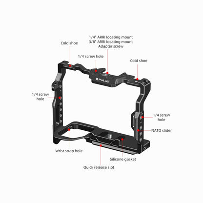 PULUZ Metal Camera Cage Stabilizer Rig for Sony A7 IV / ILCE-7M4 / A7M4 / A7M3 / A7R3 / A7R III / A7R5(Black)-PU3105B