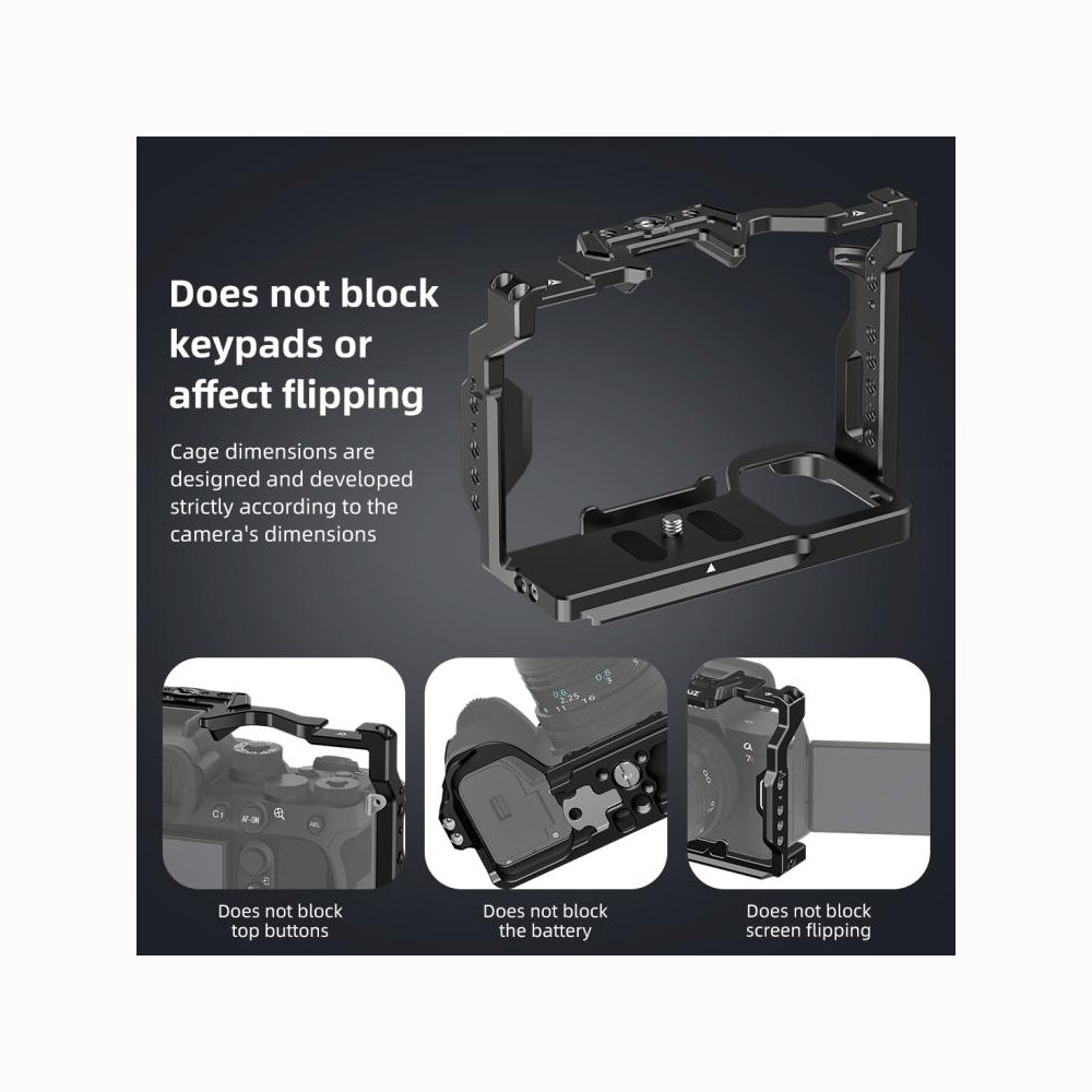 PULUZ Metal Camera Cage Stabilizer Rig for Sony A7 IV / ILCE-7M4 / A7M4 / A7M3 / A7R3 / A7R III / A7R5(Black)-PU3105B