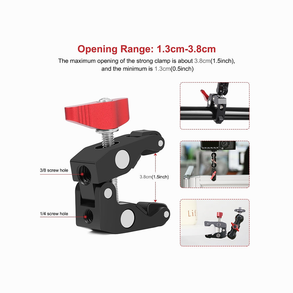 PULUZ Multi-function Magic Arm Ball Mount Clamp Crab Pliers Clip (Red)-PU3079R