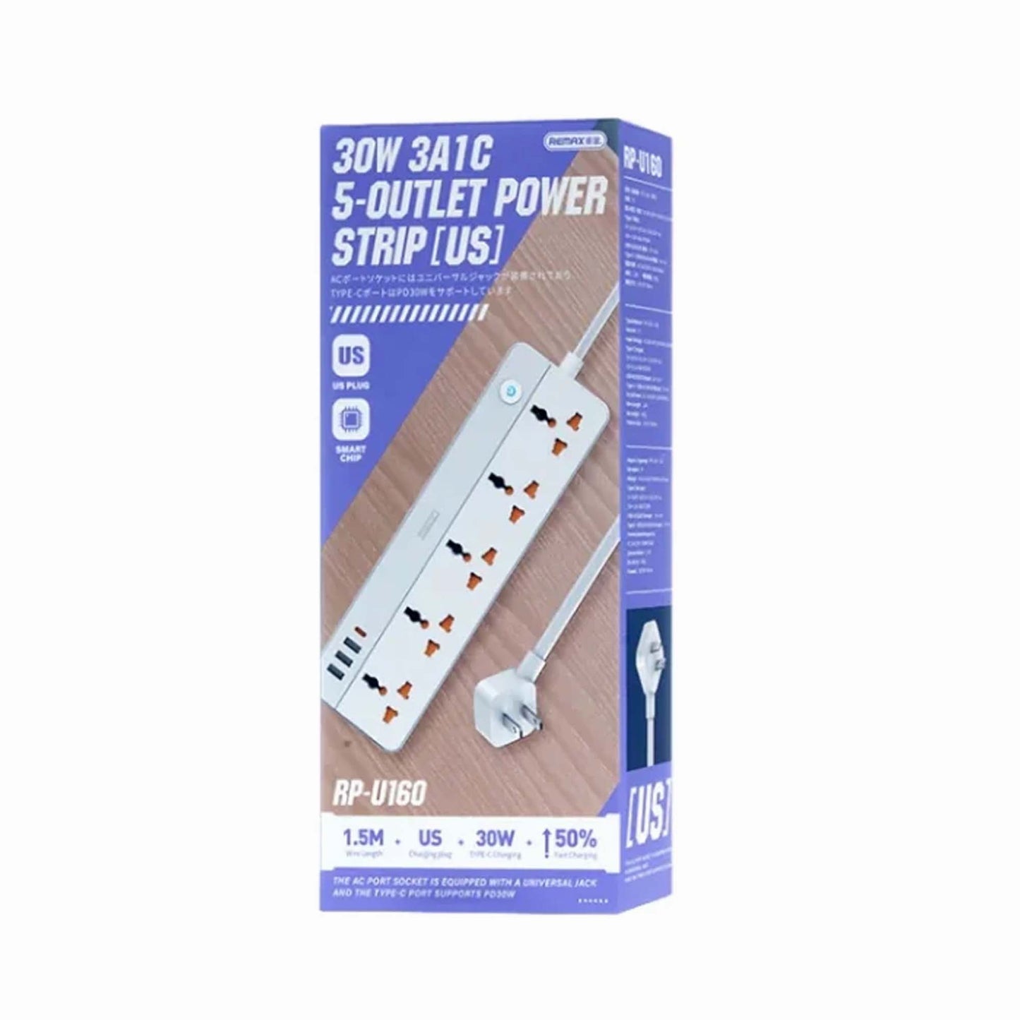 REMAX Kiddy Series 30W 3A1C 5-outlet Power Strip RP-U160