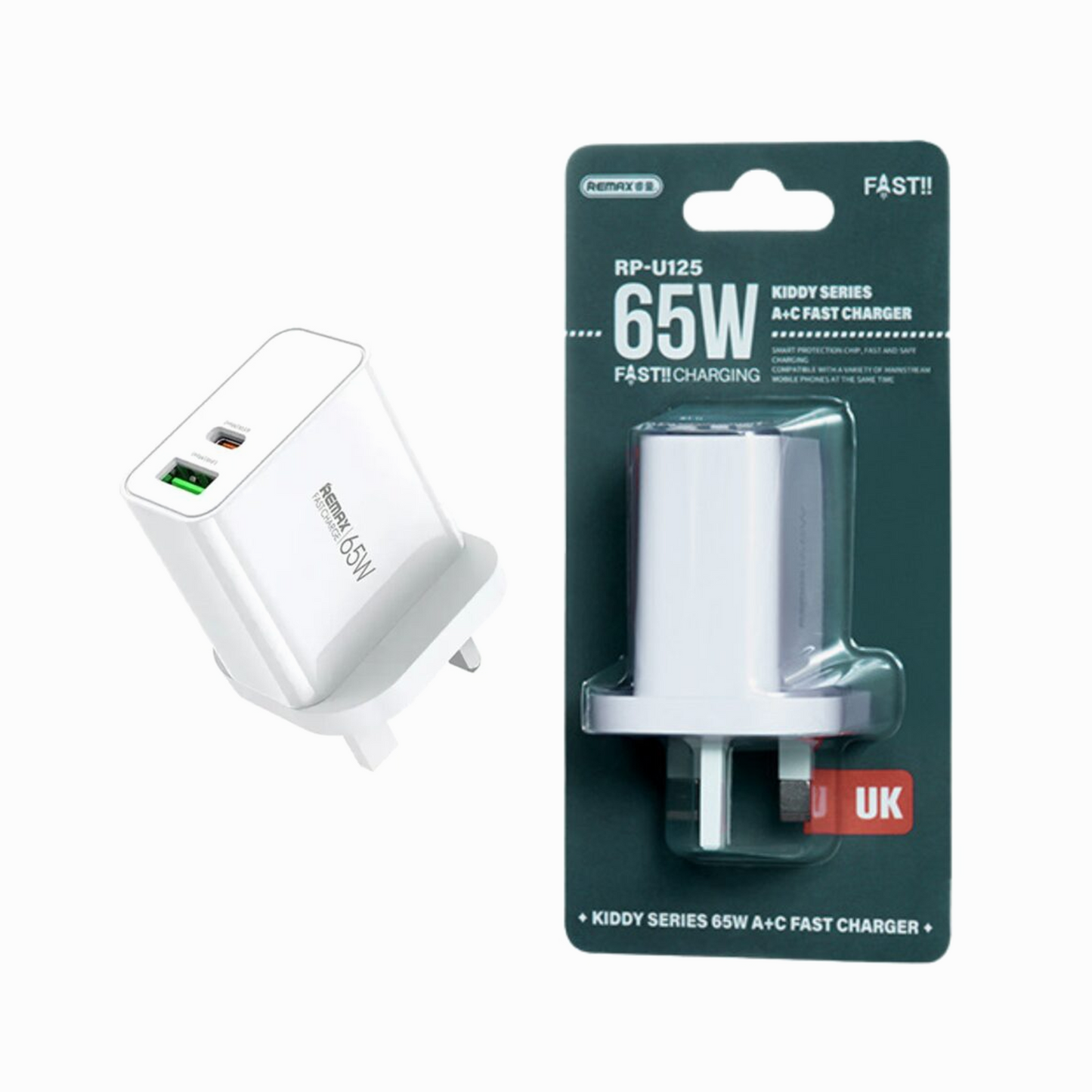 REMAX RP-U125 65W GaN Fast Charger (USB & Type-C)