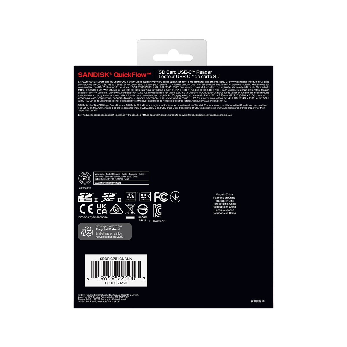 SANDISK QuickFlow UHS-I SD Card Reader with USB-C-SDDR-C751-GNANN