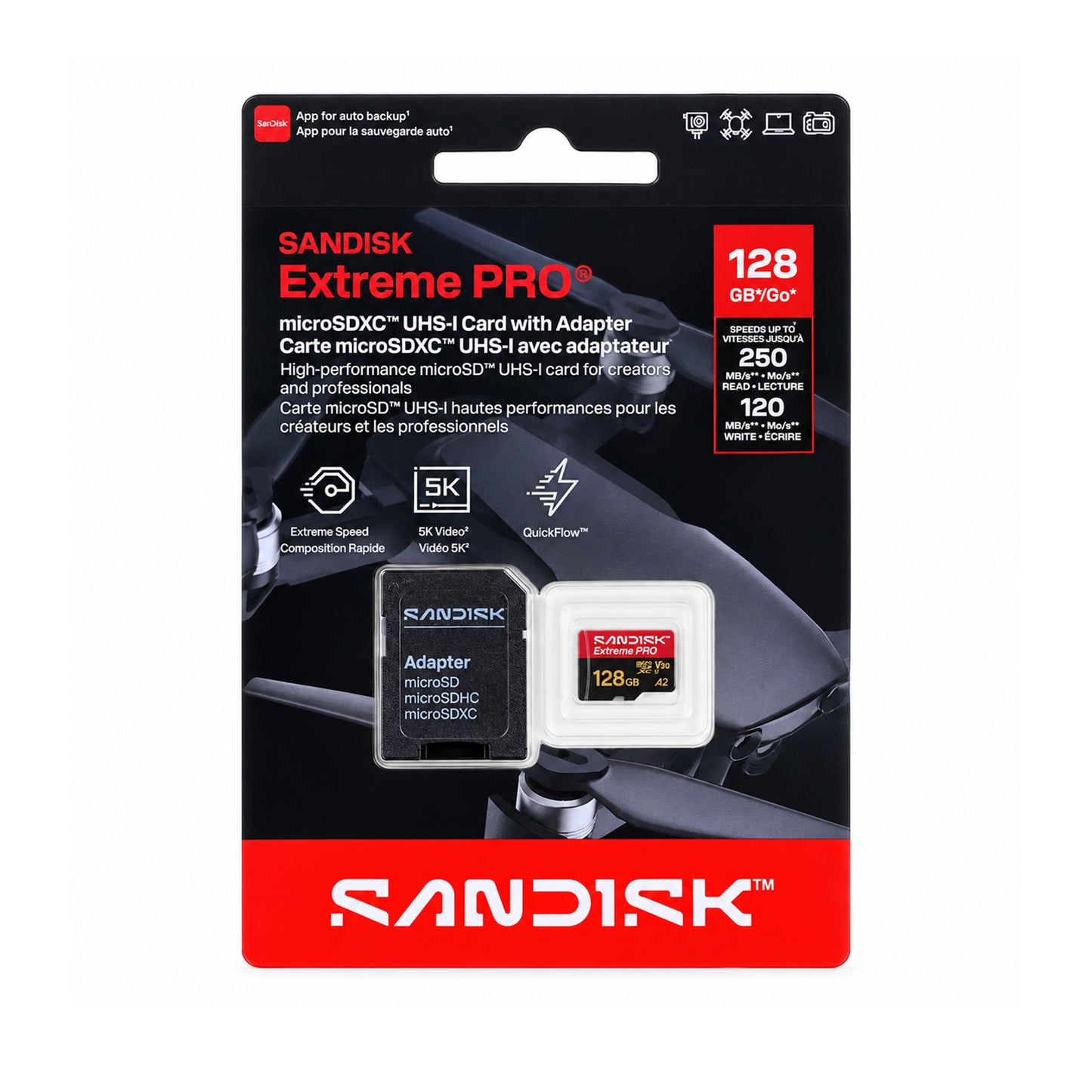 SanDisk Extreme PRO 128GB microSDXC UHS-I Memory Card with Adapter – 250MB/s