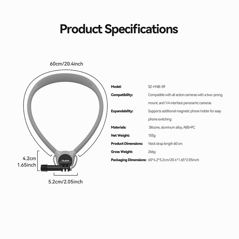 TELESIN 2in 1 Magnetic NECK Mount for Action Camera SE 2.0(P2-HNB-02)
