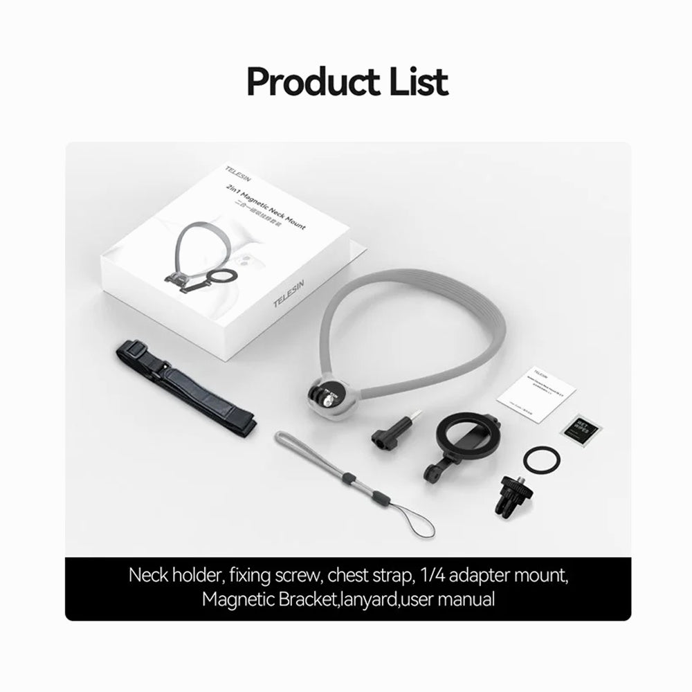 TELESIN 2in 1 Magnetic NECK Mount for Action Camera SE 2.0(P2-HNB-02)