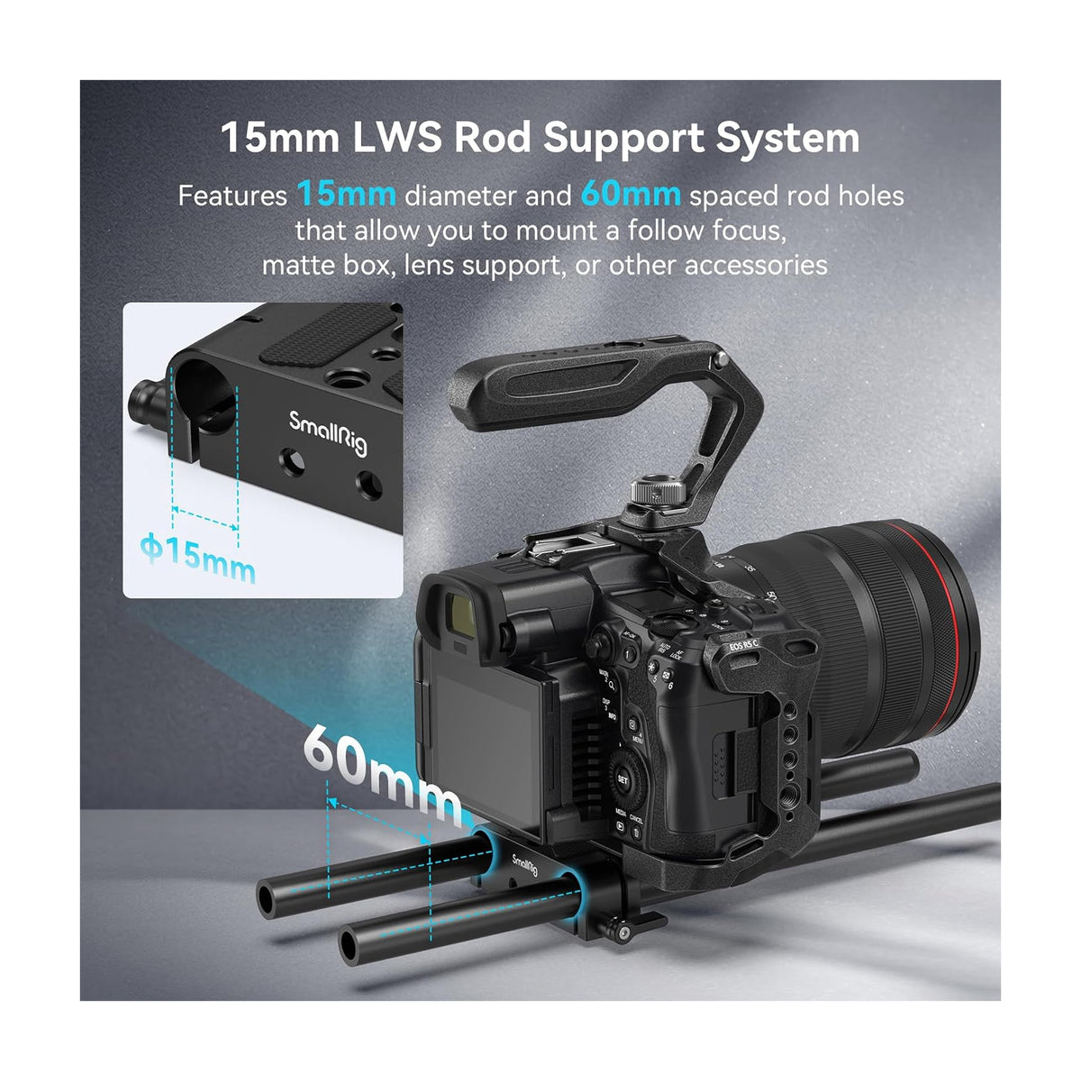 SMALLRIG Camera Baseplate with 15mm LWS Rod Rail Clamp-1674