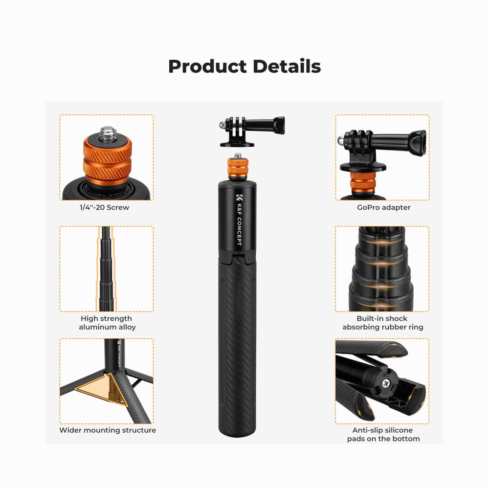 K&F Concept Invisible Selfie Stick, Extension Long Pole（120cm) for Insta360 Camera (KF09.141)