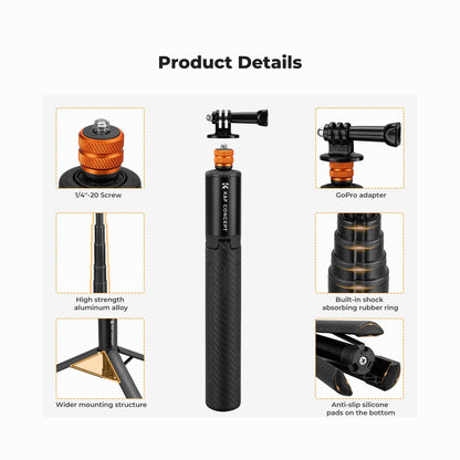 K&F Concept Invisible Selfie Stick, Extension Long Pole（120cm) for Insta360 Camera (KF09.141)