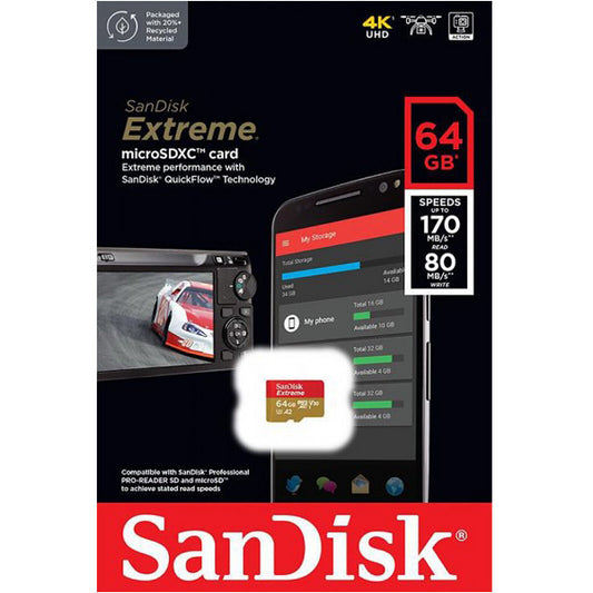 SanDisk Extreme 64GB microSDXC 170MB/s 80mb/s card