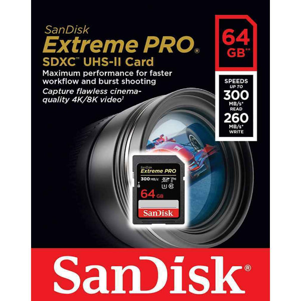 SanDisk Extreme PRO 64GB 300/260MB/S UHS-II SDXC Memory Card