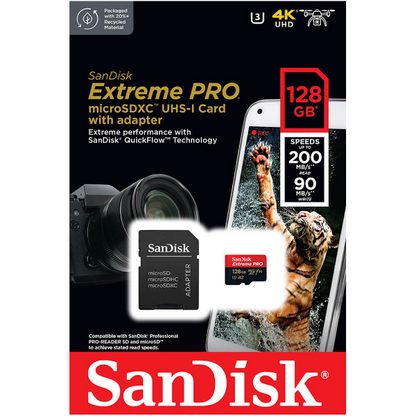SanDisk Extreme PRO 128GB microSDXC UHS-I Memory Card | 200MB/s Read | V30 U3 A2 | SDSQXCD