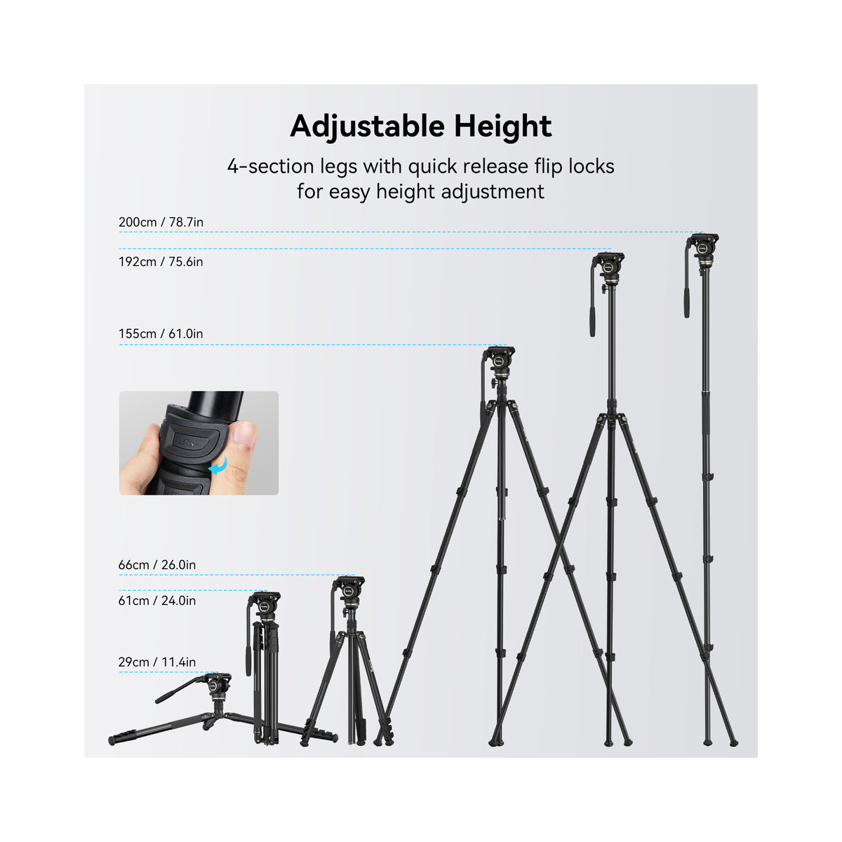 SmallRig CT210 Video Tripod with Fluid Head and Reversible Center Column-4475