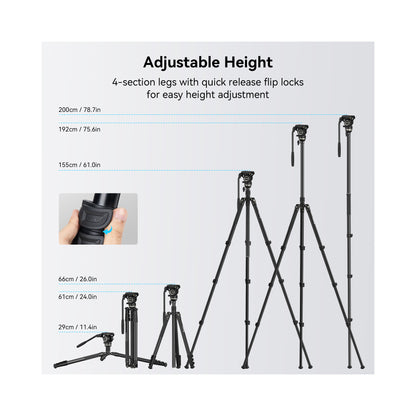 SmallRig CT210 Video Tripod with Fluid Head and Reversible Center Column-4475