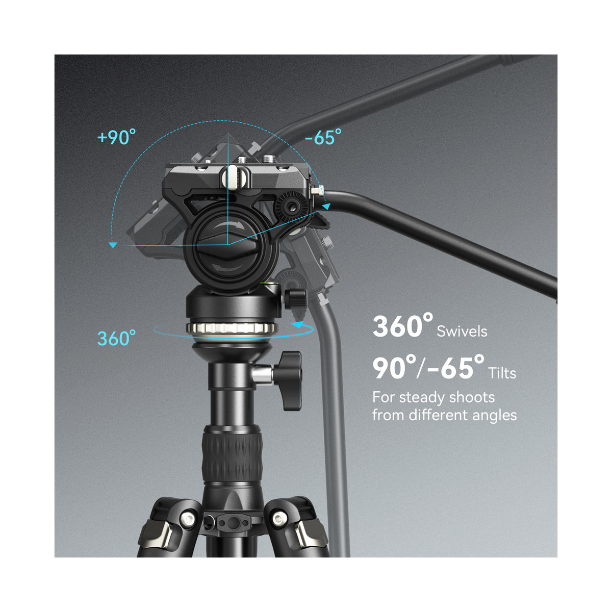 SmallRig CT210 Video Tripod with Fluid Head and Reversible Center Column-4475